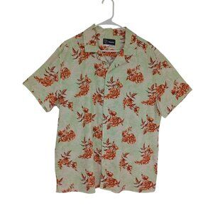Original Use Shirt Floral Button-Down Short-Sleeve Linen/Cotton Size L